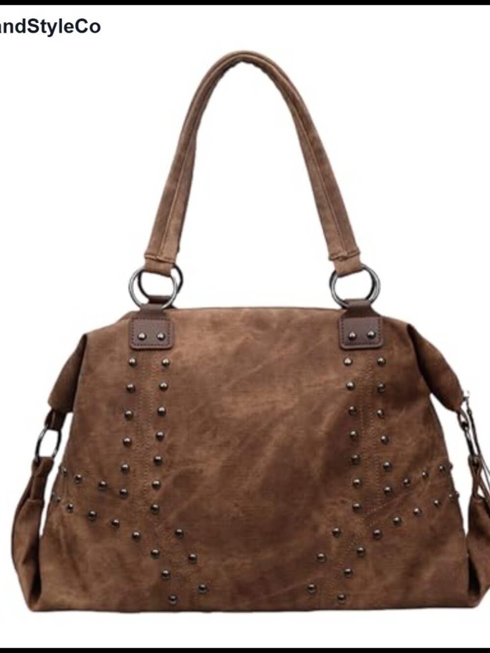 Studded Tote Handbag Faux Leather Top-Handle Hobo Shoulder Bag